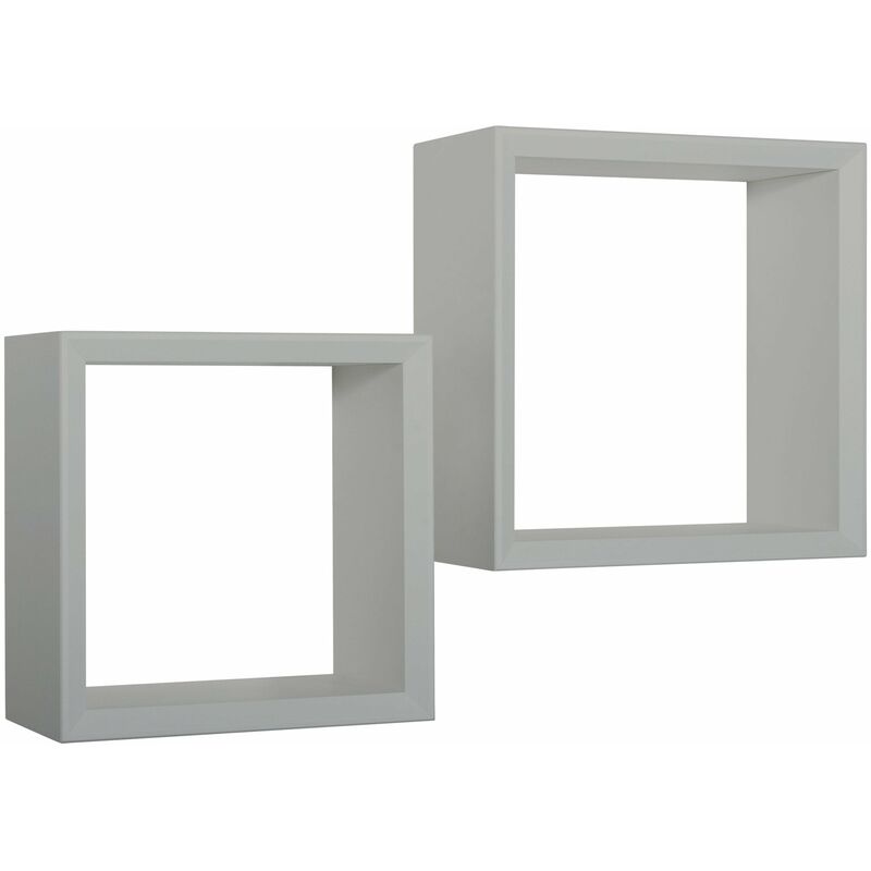 Set 2 Mensole Cubo da Parete Quadrato in Fibra di Legno Ginevra Grigio Sasso