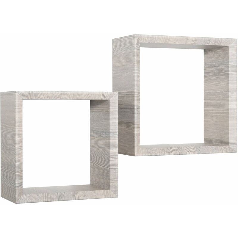 Set 2 Mensole Cubo da Parete Quadrato in Fibra di Legno Ginevra Rovere Grigio