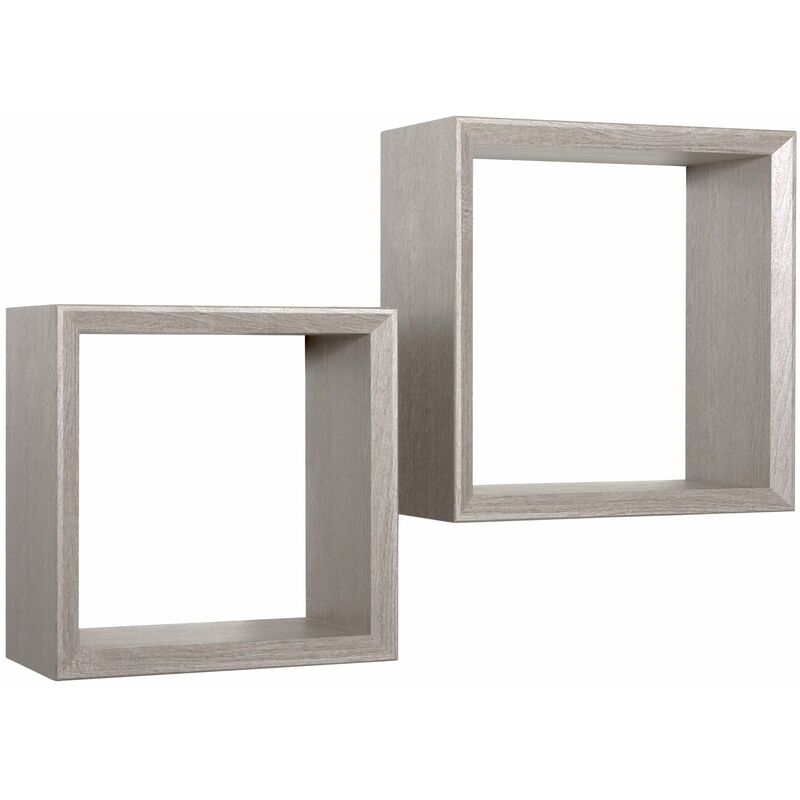 Giordanoshop - Set 2 Mensole Cubo da Parete Quadrato in Fibra di Legno Ginevra Rovere Grigio New