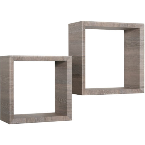 Set 2 Mensole Cubo da Parete Quadrato in Fibra di Legno Ginevra Rovere Moka