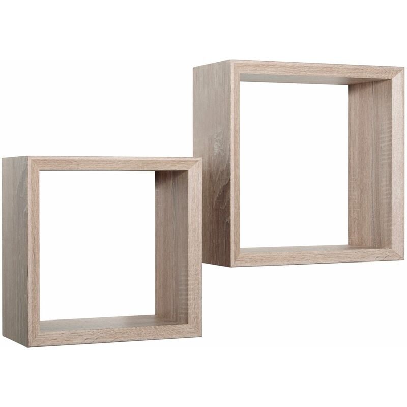 Giordanoshop - Set 2 Mensole Cubo da Parete Quadrato in Fibra di Legno Ginevra Rovere Sagerau