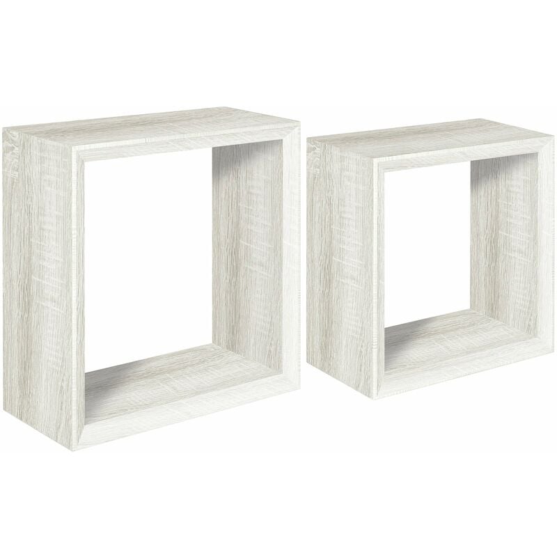 Set 2 Mensole Cubo da Parete Quadrato in Fibra di Legno Ginevra Rovere Sbiancato