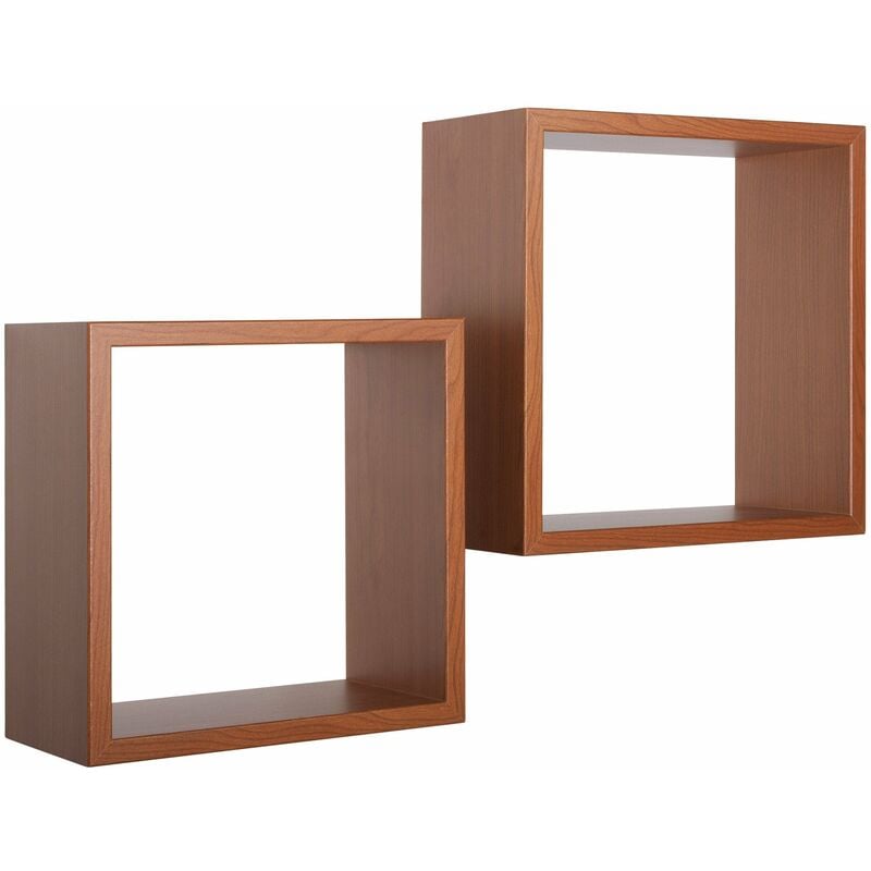 Set 2 Mensole Cubo da Parete Quadrato in Fibra di Legno Q-Bis Ciliegio