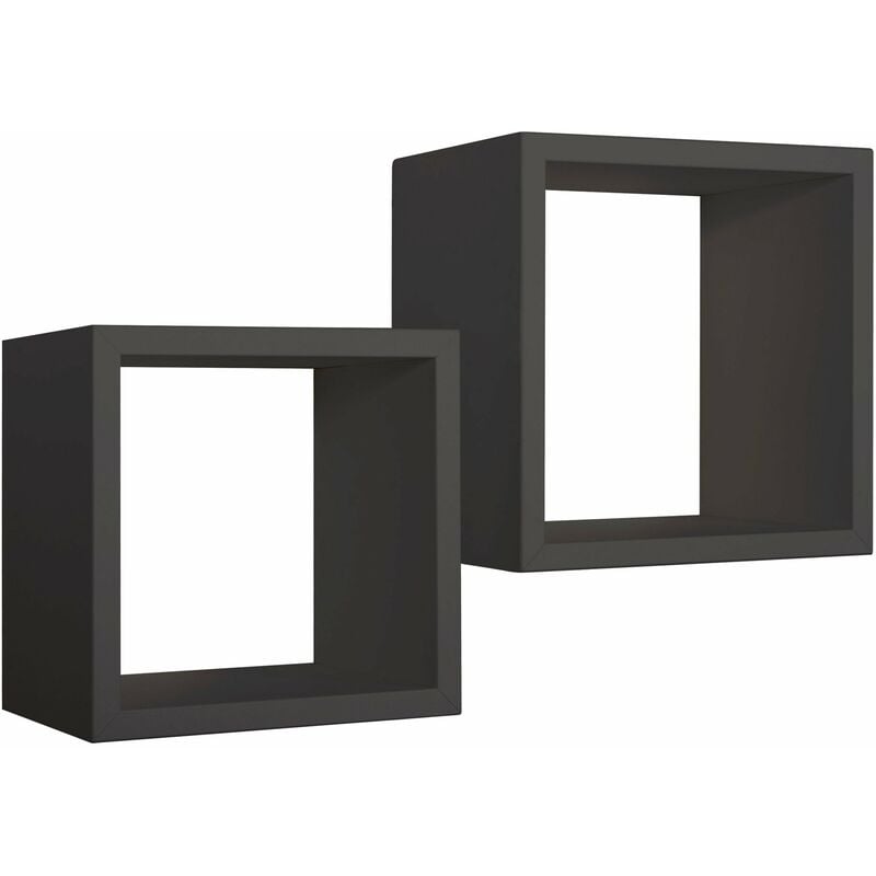 Giordanoshop - Set 2 Mensole Cubo da Parete Quadrato in Fibra di Legno Q-Bis Maxi Nero