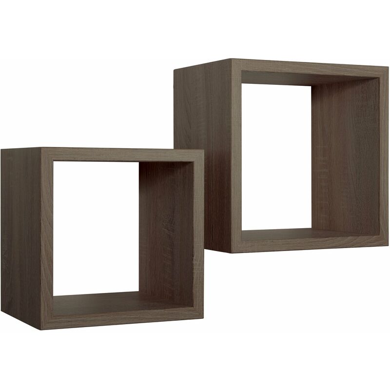 Set 2 Mensole Cubo da Parete Quadrato in Fibra di Legno Q-Bis Maxi Noce