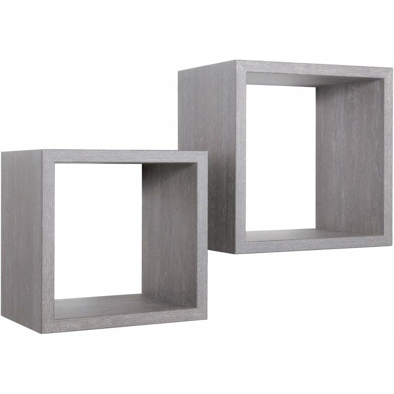 Giordanoshop - Set 2 Mensole Cubo da Parete Quadrato in Fibra di Legno Q-Bis Maxi Rovere Grigio New