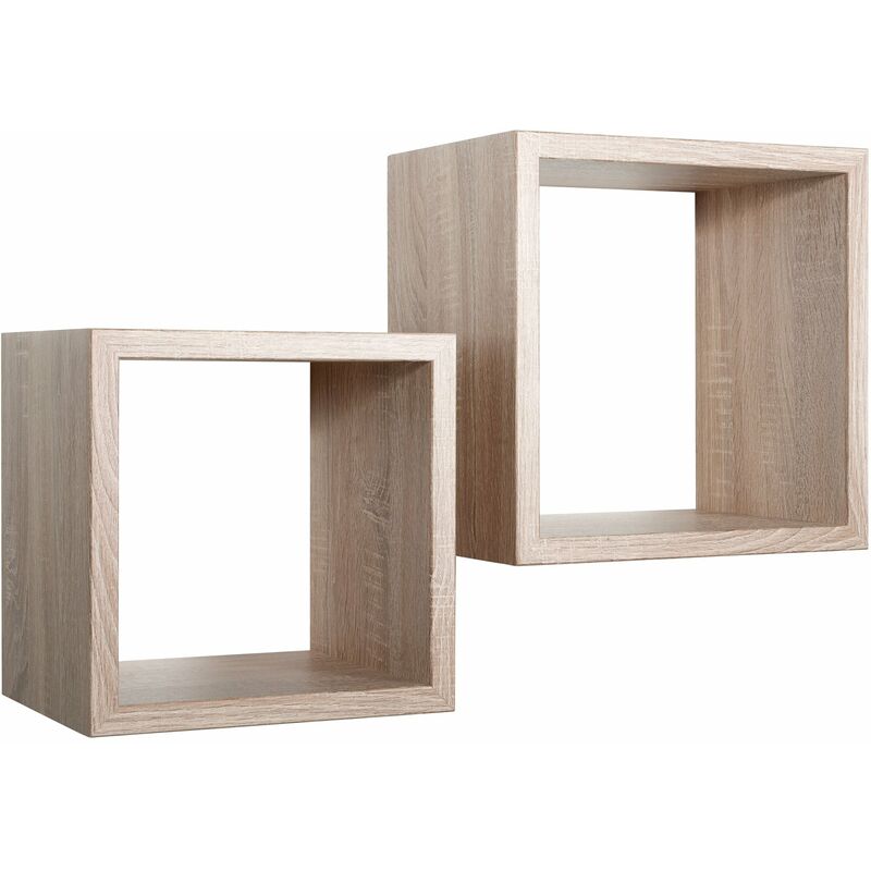 Giordanoshop - Set 2 Mensole Cubo da Parete Quadrato in Fibra di Legno Q-Bis Maxi Rovere Naturale/Sagerau