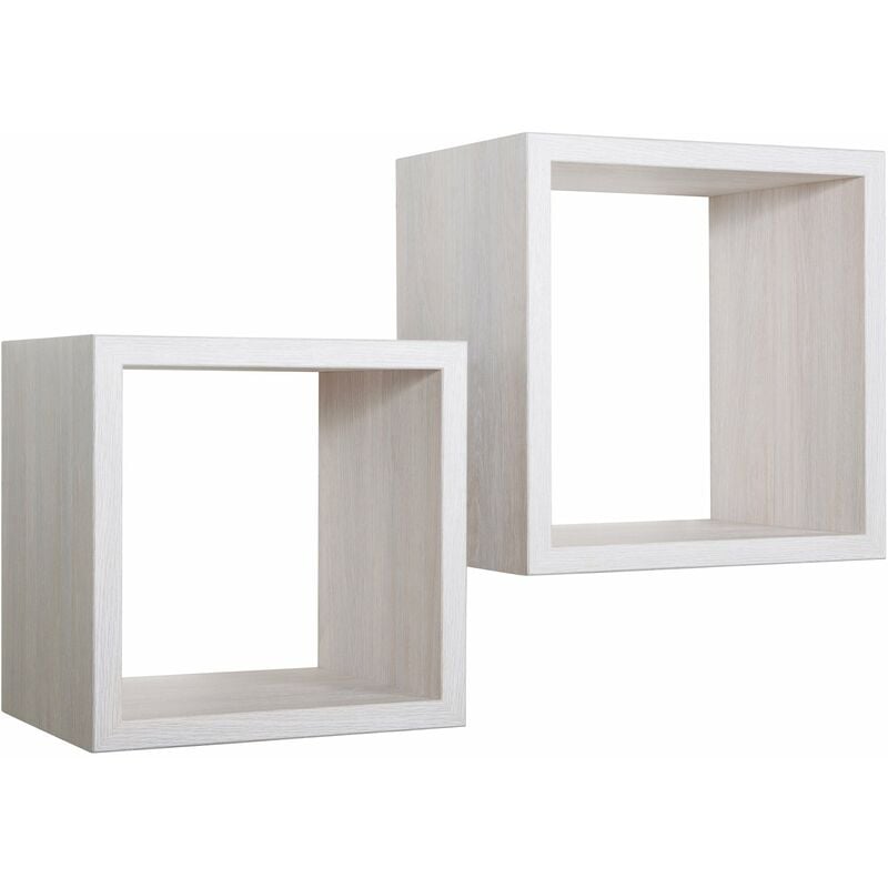 Set 2 Mensole Cubo da Parete Quadrato in Fibra di Legno Q-Bis Maxi Rovere Sbiancato