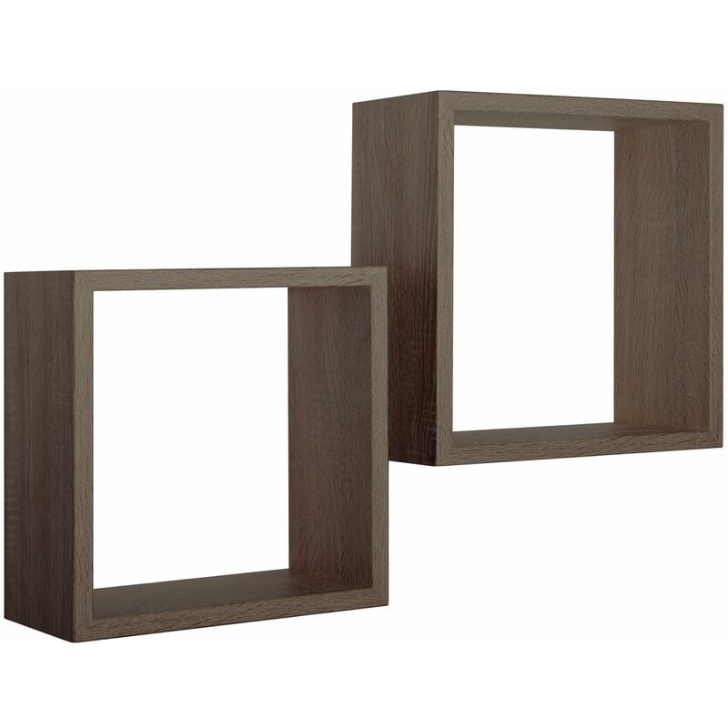 Set 2 Mensole Cubo da Parete Quadrato in Fibra di Legno Q-Bis Noce