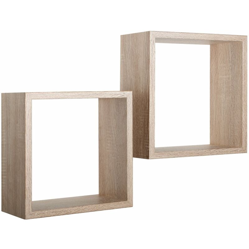 Set 2 Mensole Cubo da Parete Quadrato in Fibra di Legno Q-Bis Rovere Sagerau