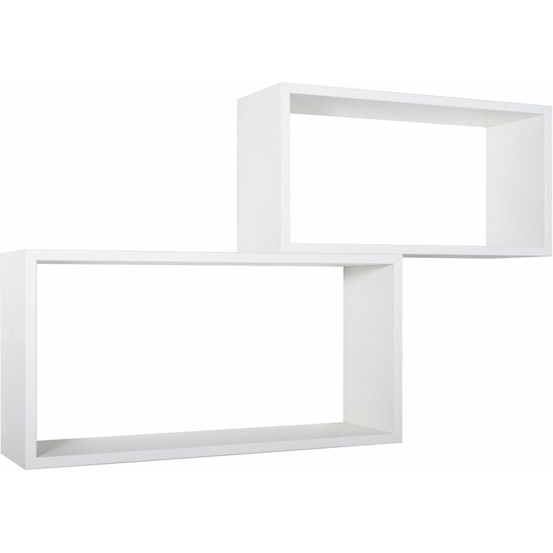 Set 2 Mensole Cubo da Parete Rettangolare in Fibra di Legno Bislungo Bianco