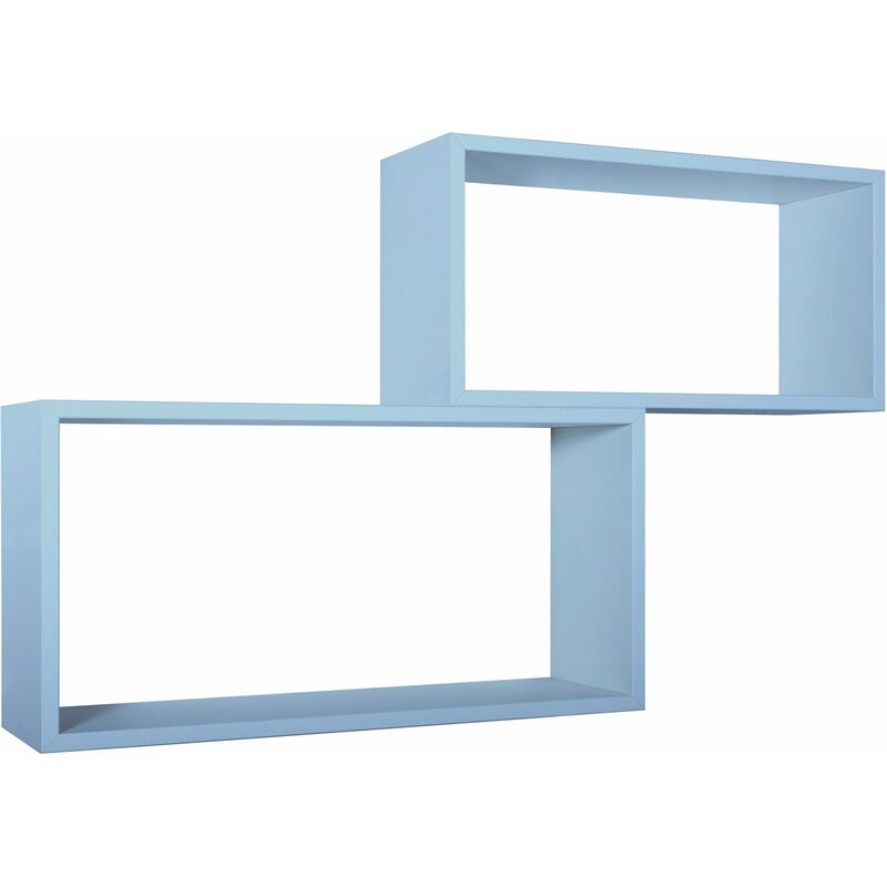 Set 2 Mensole Cubo da Parete Rettangolare in Fibra di Legno Bislungo Blu Baltico