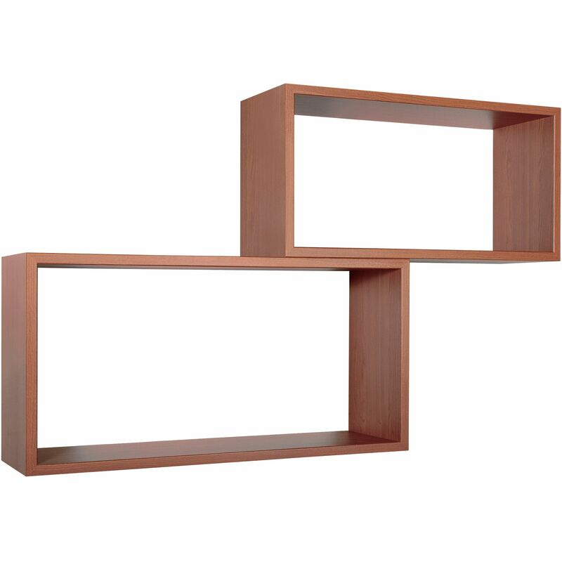 Set 2 Mensole Cubo da Parete Rettangolare in Fibra di Legno Bislungo Ciliegio