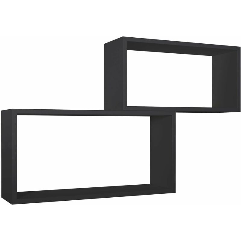 Giordanoshop - Set 2 Mensole Cubo da Parete Rettangolare in Fibra di Legno Bislungo Nero