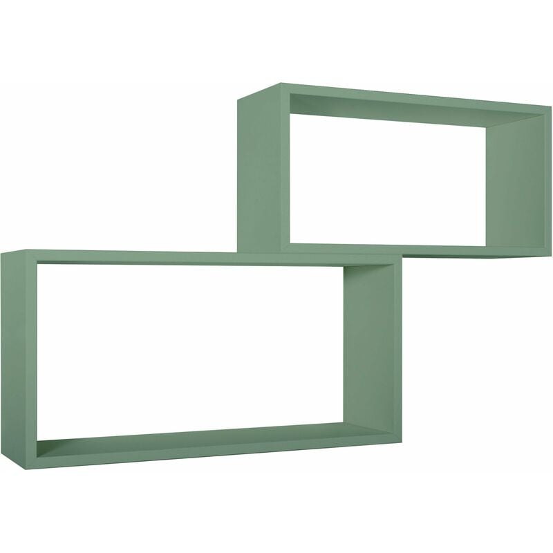 Set 2 Mensole Cubo da Parete Rettangolare in Fibra di Legno Bislungo Verde Acqua Marina