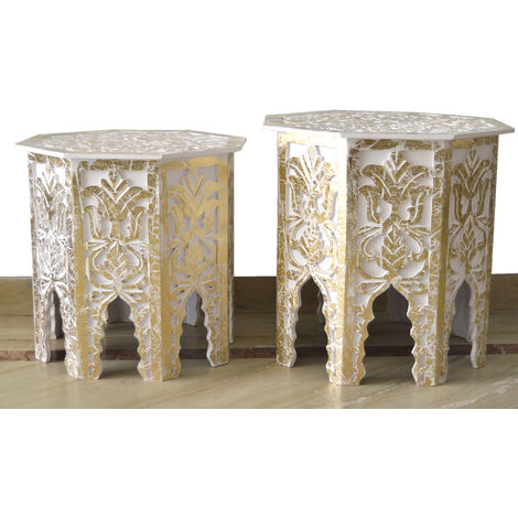 Set 2 Mesas Caladas Blanca/Dorada 301210000