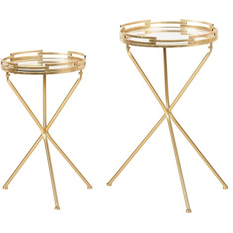 Set 2 Mesas Metal Espejo 40X40X70 30X30X60 Cm
