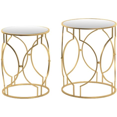 Set 2 Mesas Metal Espejo 43X43X55 38X38X50 Cm