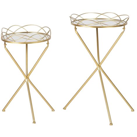 Set 2 Mesas Metal Espejo 44X39X74 42X39X63 Cm