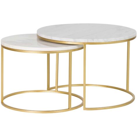 Set 2 Mesas Metal Marmol 60X60X41 50X50X38 Cm