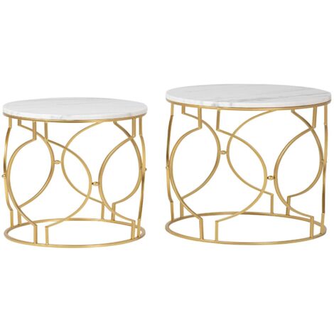 Set 2 Mesas Metal Marmol 60X60X41 50X50X38 Cm