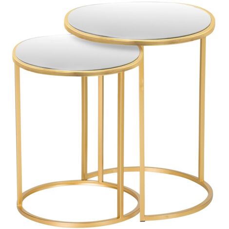 Set 2 Mesas Nido Metal Espejo 41X41X50 35X35X43 Cm