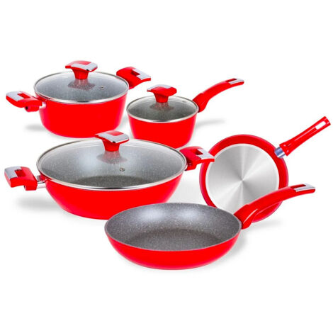 Set 2 Padelle 2 Casseruole 1 Tegame E 3 Coperchi Per Piano Ad Induzione