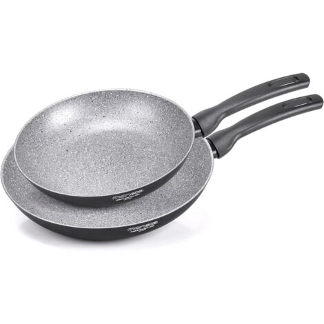 Set 2 Padelle Ø24-28 cm Antiaderente Induzione in Alluminio Effetto Pietra Moneta Insieme