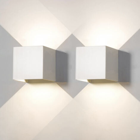 Set 2 Pezzi Applique LED da Parete 2 LED Design Quadrato IP65 Interno/Esterno Luce Naturale o Fredda Nero o Bianco Luce Naturale - Bianco