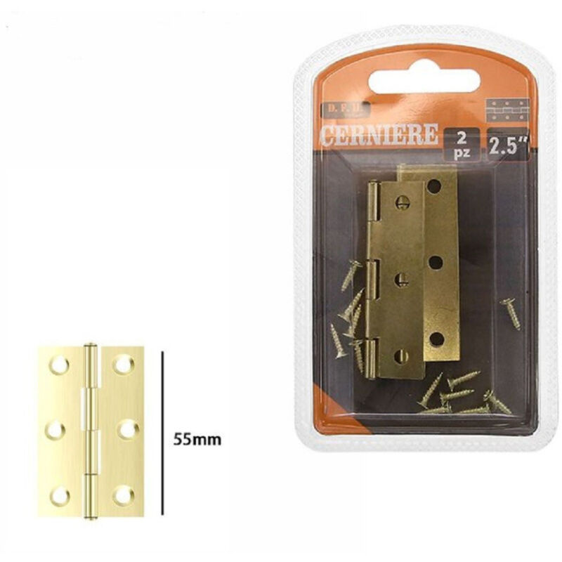 Image of Set 2 Pezzi Cerniere In Ottone Per Porte Mobili Armadi Sportelli Ante 55mm 69039 - - Trade Shop Traesio