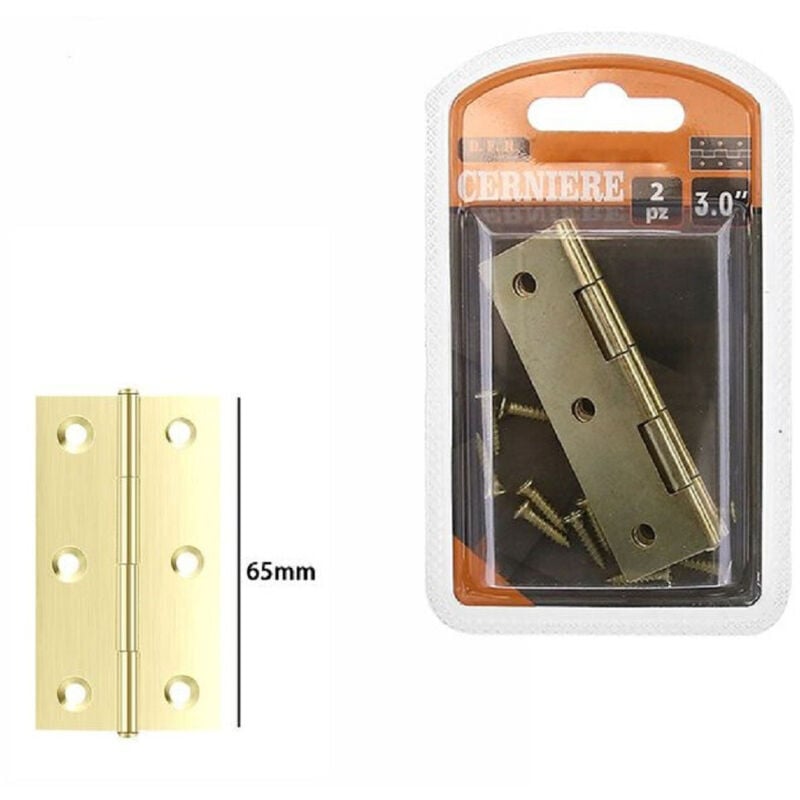 Image of Trade Shop Traesio - Set 2 Pezzi Cerniere In Ottone Per Porte Mobili Armadi Sportelli Ante 65mm 69040 -