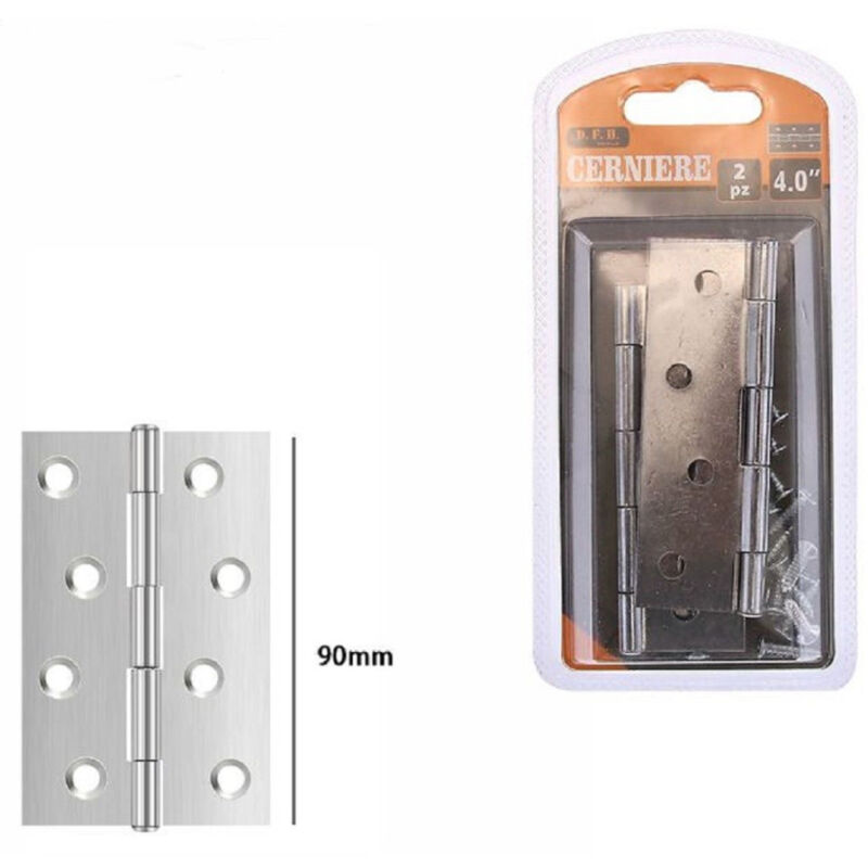 Image of Set 2 Pezzi Cerniere Per Porte Mobili Armadi Sportelli Ante 90 Mm argento 69035 - - Trade Shop Traesio