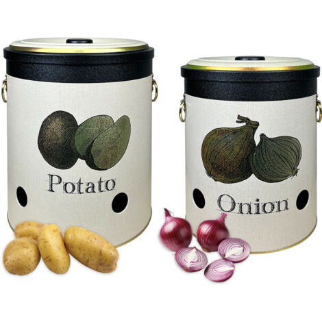 Set 2 Pezzi Contenitore Per Patate Cipolle Aglio Con Coperchio E Prese Aria Salvaspazio Barattoli Cucina Scatola Ventilata Alimenti Azura