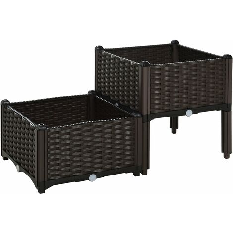 Set 2 Pezzi Fioriera da Esterno Componibile in Polyrattan 40x40x44 cm Flowless