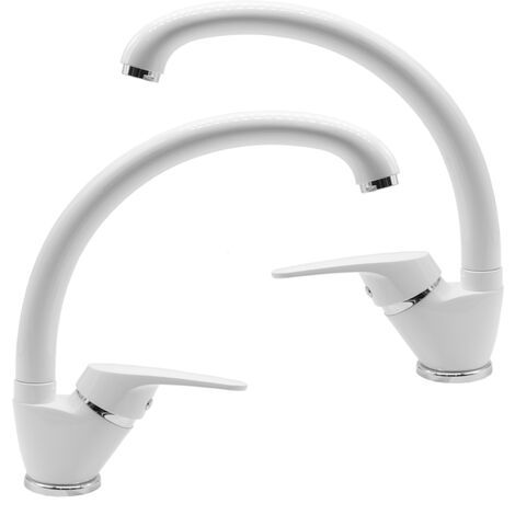 Set 2 pezzi miscelatore ottone bianco lavello cucina oslo erogazione orientabile
