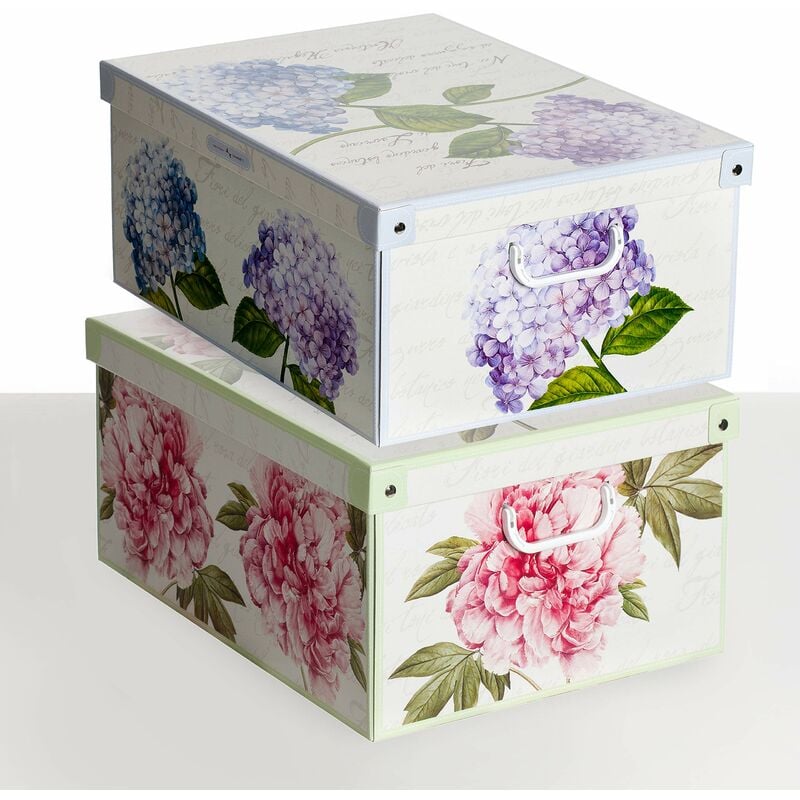 Image of Kanguru - set 2 pezzi Scatole in cartone per armadio, con coperchio, per cambio stagione, regalo, abiti mix fiori 49x40xh24 cm