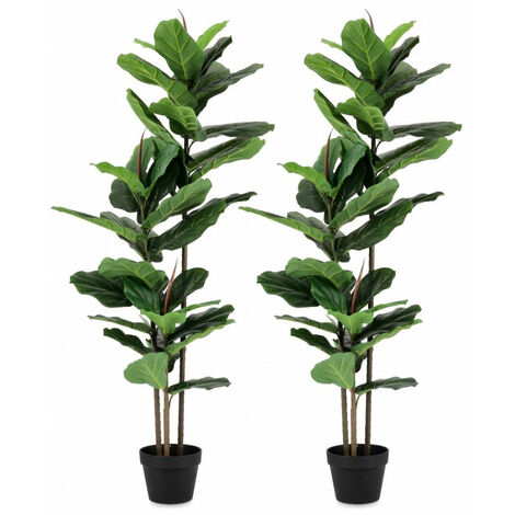 Set 2 Piante Artificiali con Vaso 100x60x145 cm Ficus Lyrata in Plastica