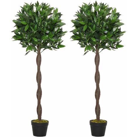 Set 2 Piante Artificiali di Alloro H120 cm con Vaso Verdi