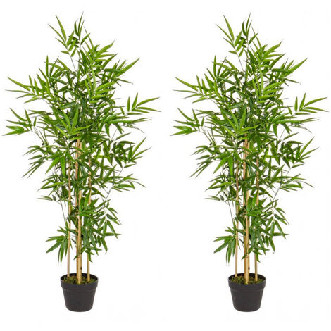 Set 2 Piante Artificiali di Bamboo 60x60x130 cm in Plastica con Vasi Verde