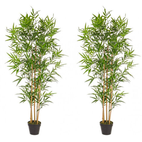 Set 2 Piante Artificiali di Bamboo 70x70x155 cm in Plastica con Vasi Verde