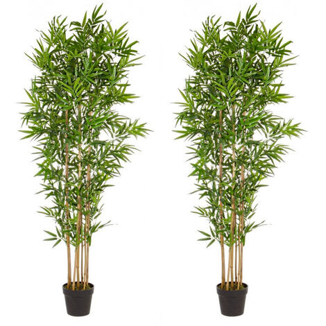 Set 2 Piante Artificiali di Bamboo 70x70x185 cm in Plastica con Vasi Verde