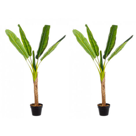 Set 2 Piante Artificiali di Banano Ø95x113 cm in Plastica con Vasi Verde