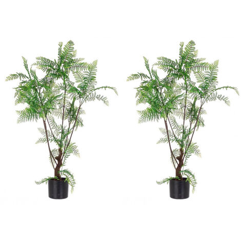 Set 2 Piante Artificiali di Felce 108 h in Plastica con Vasi Verde