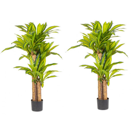Set 2 Piante Artificiali Dracaena Ø100x130 cm in Plastica con Vasi Verde