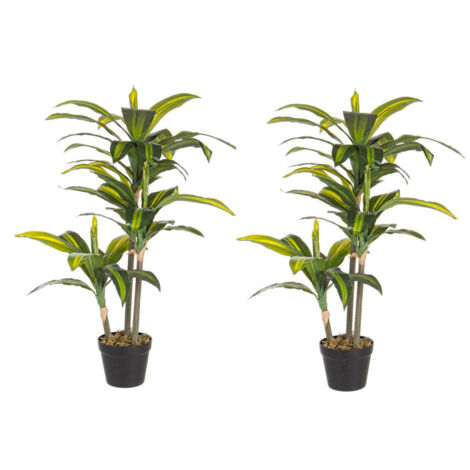 Set 2 Piante Artificiali Dracaena 88 h in Plastica con Vasi Verde