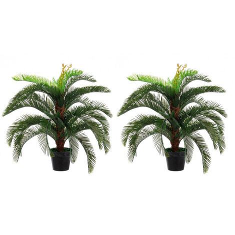Set 2 Piante Artificiali Palma 80x80x100 cm in Plastica con Vasi Verde