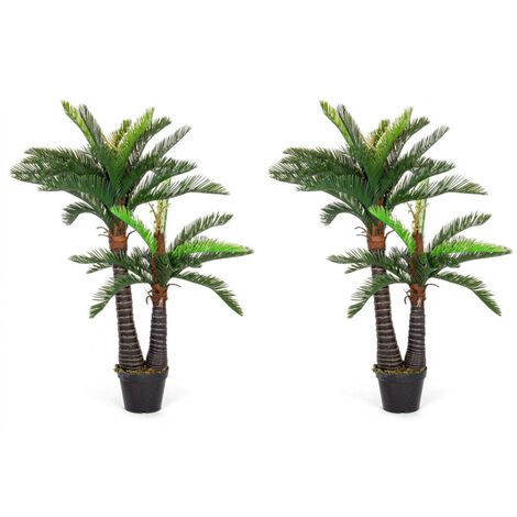 Set 2 Piante Artificiali Palma altezza 150 cm in Plastica con Vasi Verde