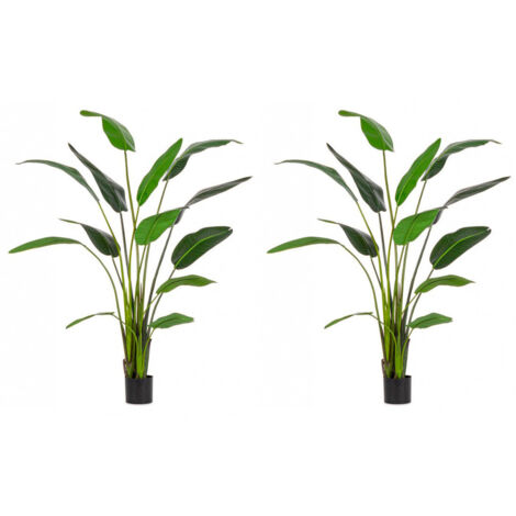 Set 2 Piante Artificiali Strelitzia 120x100x235 cm in Plastica con Vasi Verde