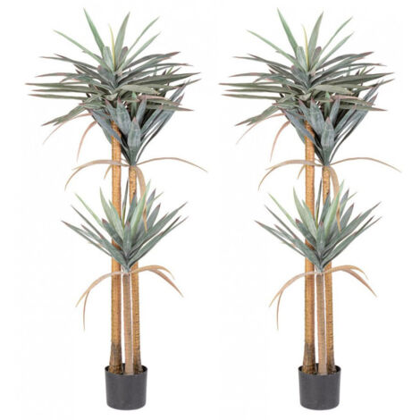 Set 2 Piante Artificiali Yucca 80x75x152 cm in Plastica con Vasi Verde
