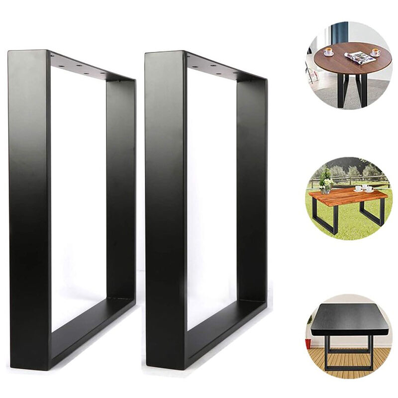 Set 2 Pieds de table industriel rectangulaire support banc meuble noir 60x72cm